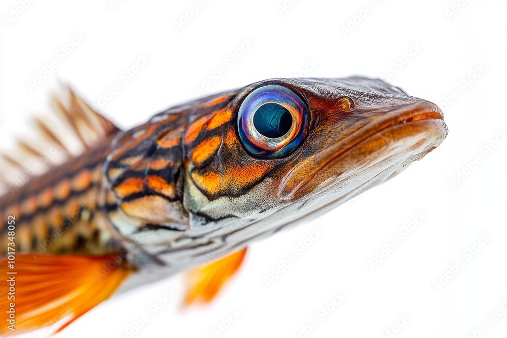 Mystic portrait of Guachanche Barracuda in studio, copy space on right side, Close-up View, isolated on white background Mystic portrait of Guachanche Barracuda in studio, copy space on right side, Close-up View, isolated on white background