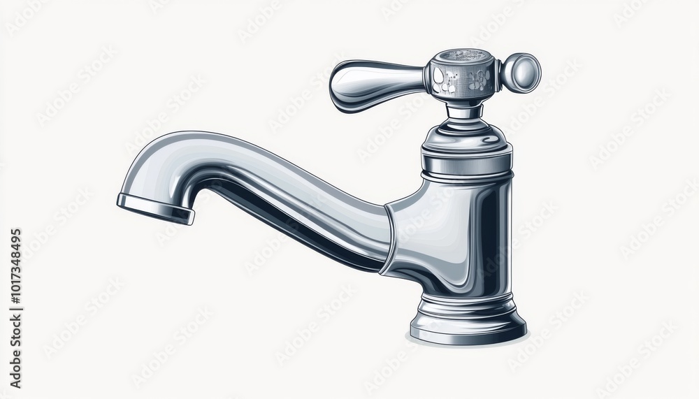 Chrome faucet with a single handle on a white background. Chrome faucet with a single handle on a white background.