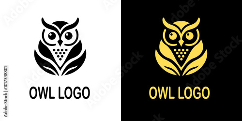 Stylized owl logo design featuring sharp lines and geometric shapes, representing wisdom and knowledge. Perfect for educational institutions, bookshops, or creative businesses