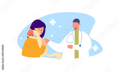 Pet veterinarian concept. Veterinary doctor checking and treating illustration