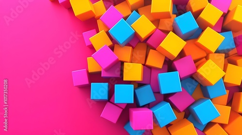 Vibrant Colorful Cubes Forming a Dynamic Abstract 3D with Geometric Patterns and Shapes on a Minimalist Background