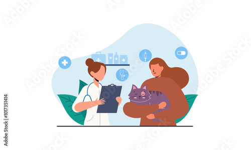 Pet veterinarian concept. Veterinary doctor checking and treating illustration