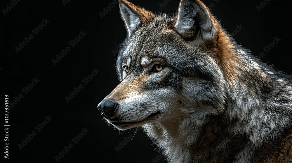 Naklejka premium Close-up Portrait of a Wolf with Golden Eyes