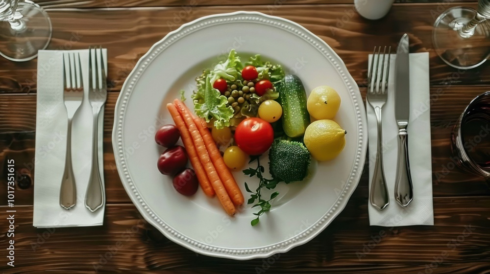 A low-fat meal plan on a dinner plate. Premium stoc A low-fat meal plan on a dinner plate. Premium stoc