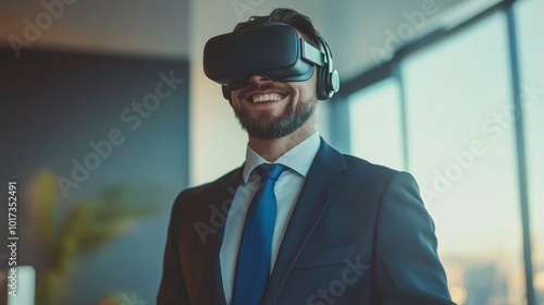 Businessman w/ AR gear at office