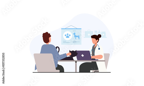 Pet veterinarian concept. Veterinary doctor checking and treating illustration