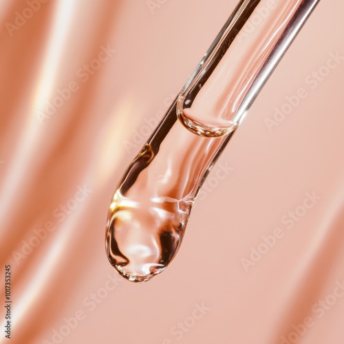 Canvas Print A macro shot of a face serum dropper dispensing a clear liquid onto a smooth flawless skin surface with a minimalist background, ideal for luxury skincare promotions
