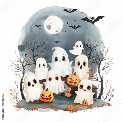 A group of adorable Halloween ghost buddies sharing s photo