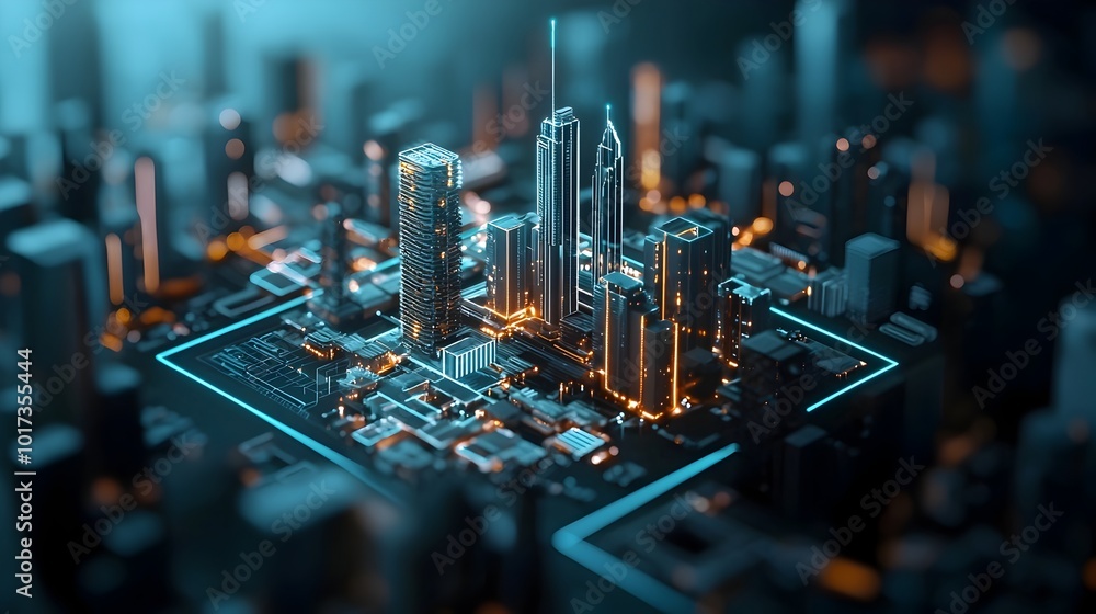 This image showcases an AI powered urban planning concept featuring a holographic cityscape that represents a futuristic digital blueprint for smart city development This image showcases an AI powered urban planning concept featuring a holographic cityscape that represents a futuristic digital blueprint for smart city development