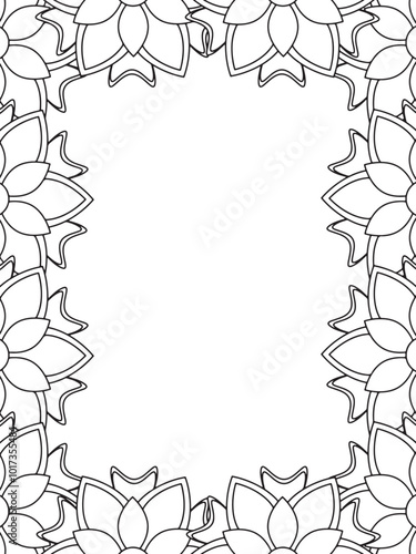 All these designs are hand-drawn and unique Flower Border Beautiful black and white illustration for adult coloring book, This is a printable Beautiful Zentangle Coloring page for KDP Interior, POD p