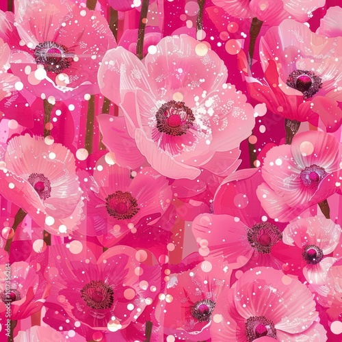 seamless pattern a field of pink flowers pink glitt photo