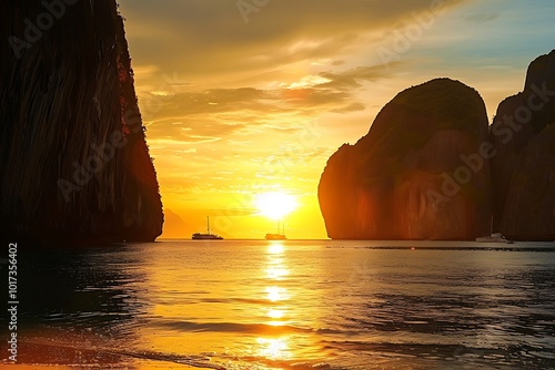 Fototapeta Naklejka Na Ścianę i Meble -  Sunset on the beach of the Baltic Sea in Klaipeda