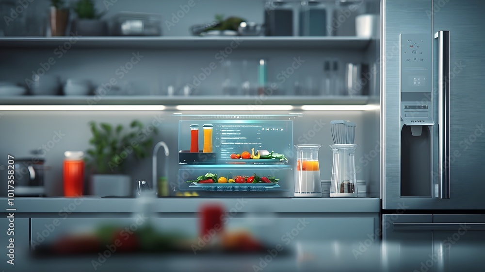 Holographic Recipe Tutorial in a Sleek Futuristic Modern Kitchen Equipped with Glowing Responsive Digital Screens and Advanced Cooking Appliances Holographic Recipe Tutorial in a Sleek Futuristic Modern Kitchen Equipped with Glowing Responsive Digital Screens and Advanced Cooking Appliances