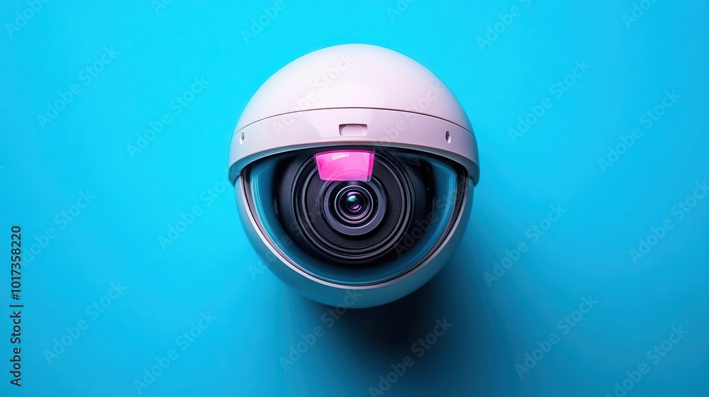 a stateoftheart dome security camera set against a sleek blue background showcasing modern technology in digital security emphasizing safety and surveillance capabilities a stateoftheart dome security camera set against a sleek blue background showcasing modern technology in digital security emphasizing safety and surveillance capabilities