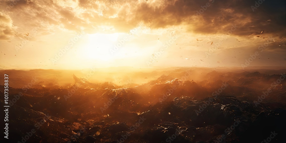 Fototapeta premium A sunlit sky with a large, dark cloud in the background