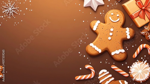 Festive gingerbread candy brown background