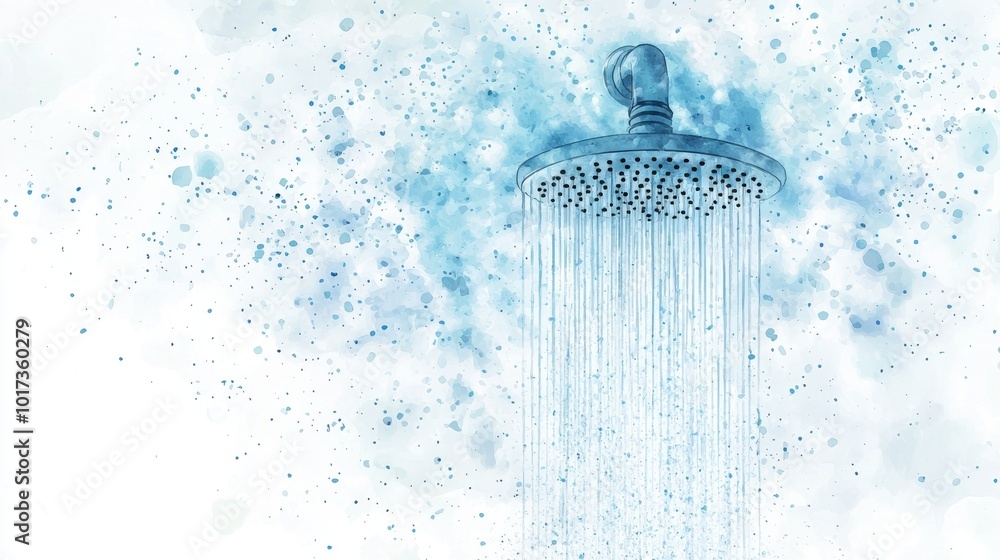 A refreshing shower head with cascading water droplets and a spray of blue bubbles, creating a soothing atmosphere. A refreshing shower head with cascading water droplets and a spray of blue bubbles, creating a soothing atmosphere.