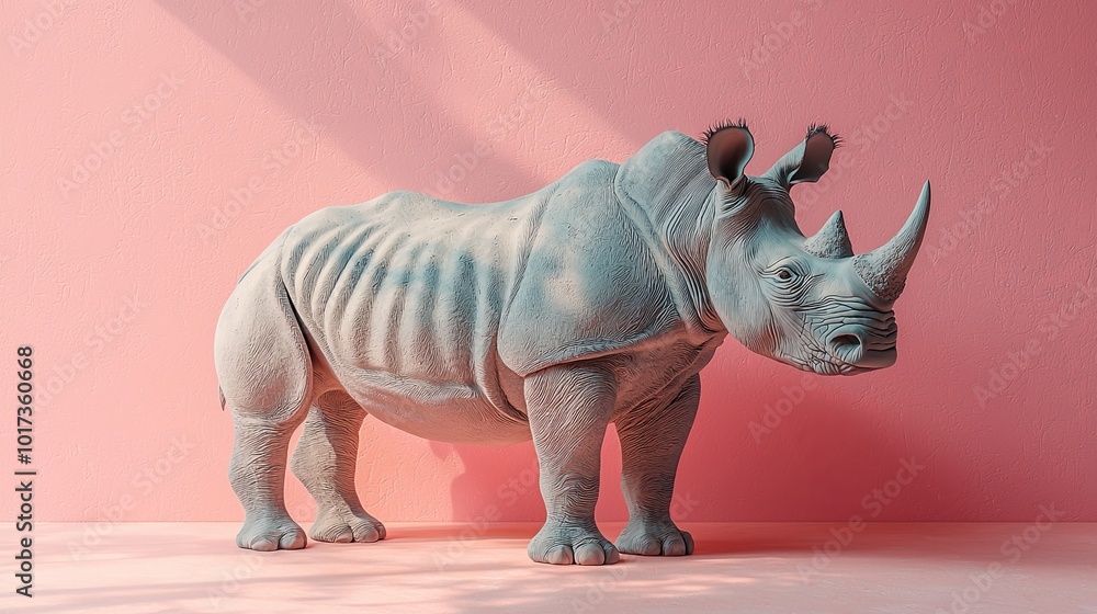 Fototapeta premium 3D Rhinoceros on Soft Pastel Background
