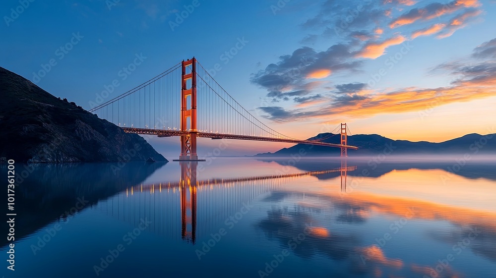 Fototapeta premium Stunning Sunset Over Iconic Landmark Reflection