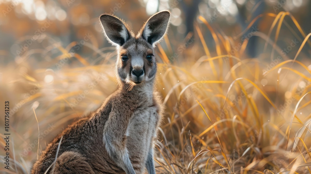 Fototapeta premium a close up of a kangaroo in a field of tall grass