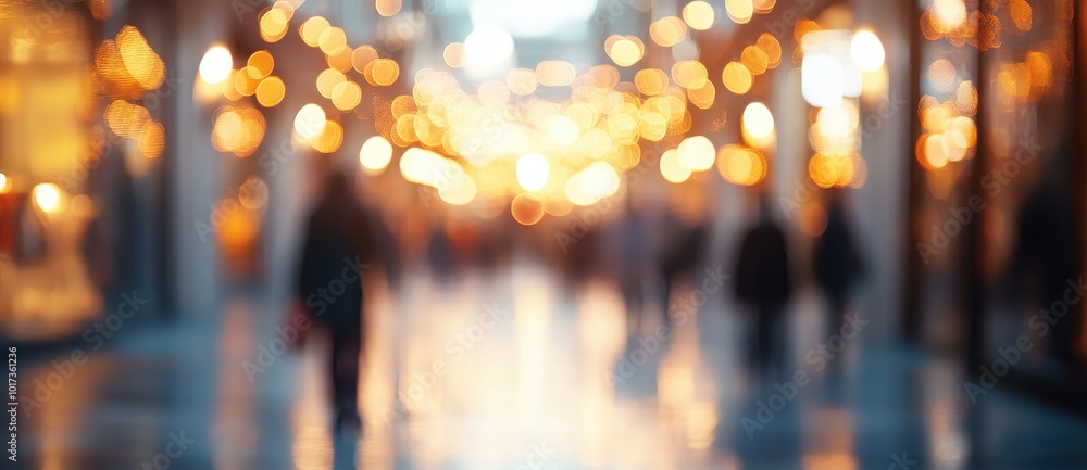 Blurred luxury shopping mall background with bokeh lights and people walking in the center of view, a luxury concept, captured with a wide-angle lens. Blurred luxury shopping mall background with bokeh lights and people walking in the center of view, a luxury concept, captured with a wide-angle lens.
