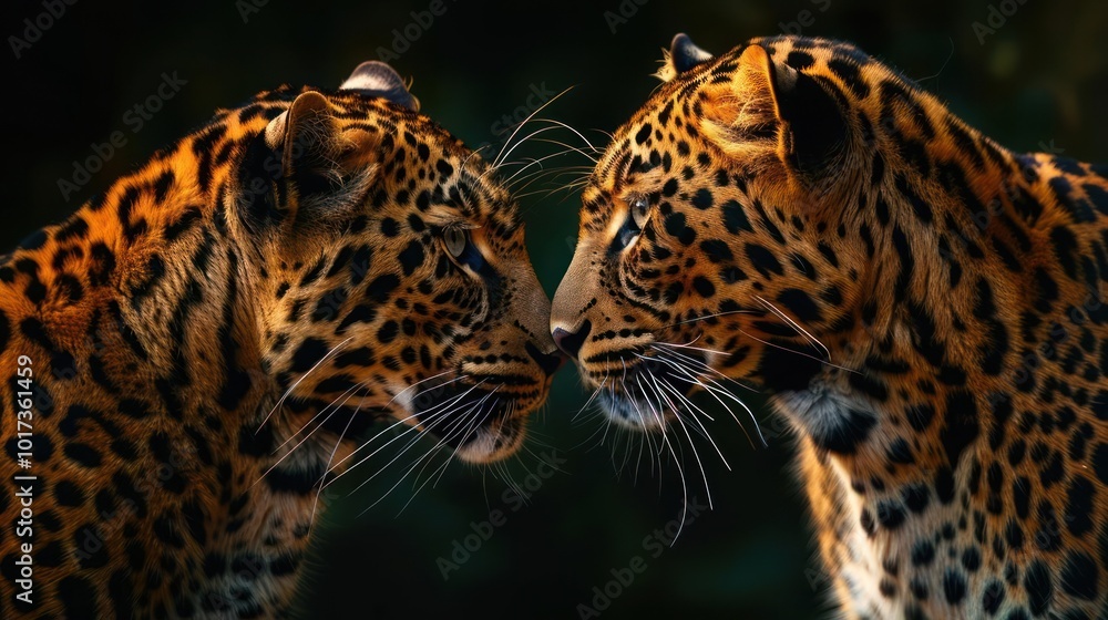 a couple of large cats standing next to each other a couple of large cats standing next to each other