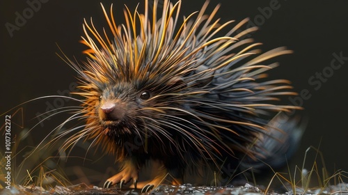 a close up of a porcupine on the ground photo