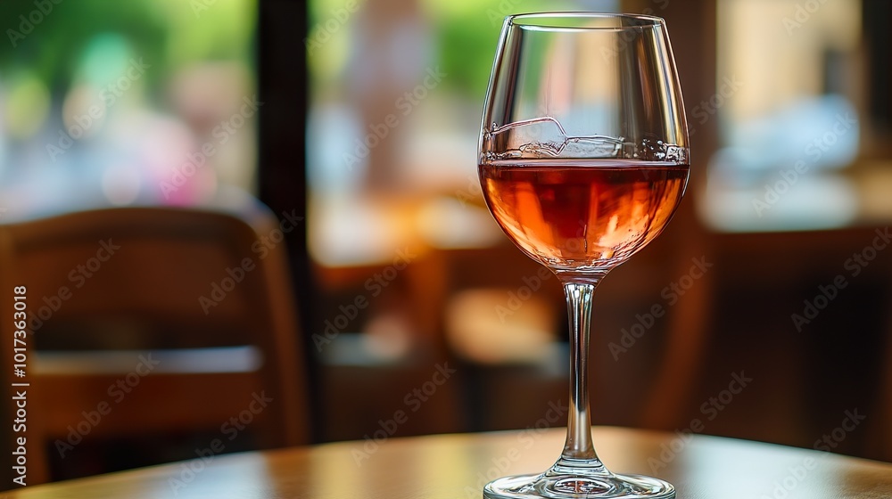 A Glass of Rose Wine on a Table in a Cafe A Glass of Rose Wine on a Table in a Cafe