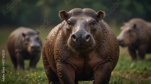 Group of Hippotamus over a blurry background