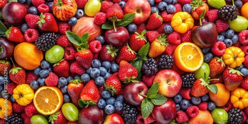 Abstract background with various fruits and berries, fruit, berry, abstract, background, colorful, fresh, healthy, vibrant