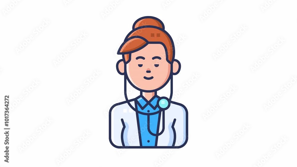 Animated avatar of a female doctor with a stethoscope, representing healthcare and medical professions. Animated avatar of a female doctor with a stethoscope, representing healthcare and medical professions.