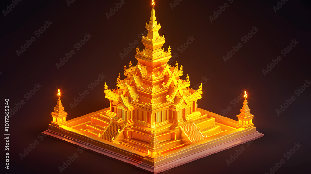 Obraz premium Golden Pagoda isometric 3D