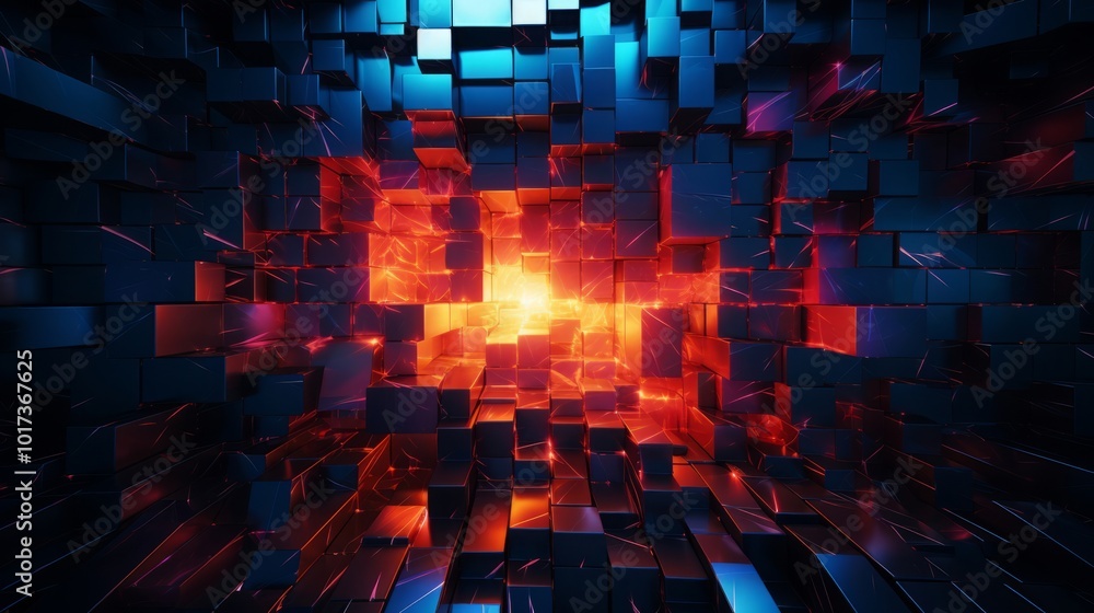 Obraz premium 赤い光と黒い建造物 背景素材,Generative AI AI画像