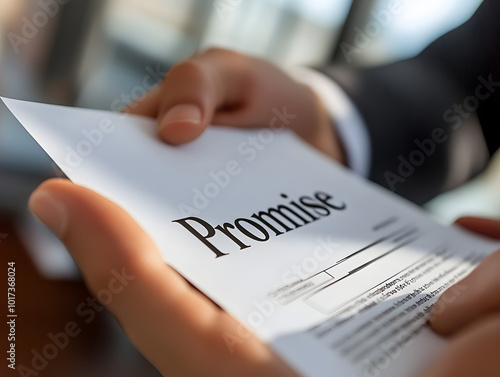 close up of a person signing a Promise document 