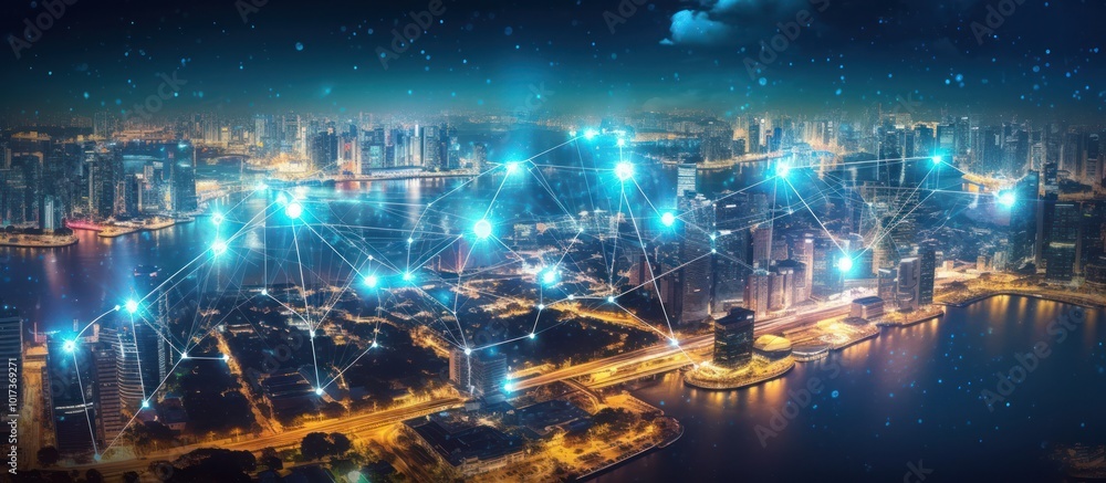 Obraz premium Networked Cityscape: A Futuristic Vision