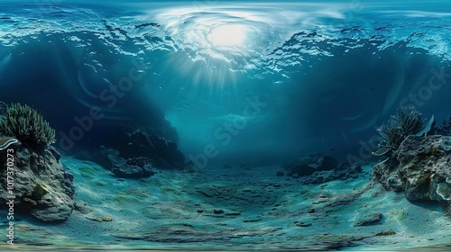 Underwater World 8K VR Environment Map: 360-Degree Equirectangular Projection with HDRI Spherical Panorama