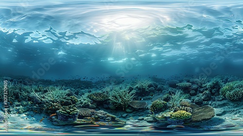 Immersive Underwater Scene: 8K Resolution 360-Degree Equirectangular Projection with HDRI Spherical Panorama