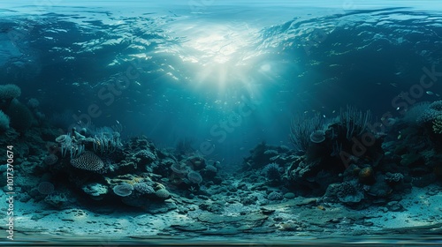 Immersive Underwater Scene: 8K Resolution 360-Degree Equirectangular Projection with HDRI Spherical Panorama