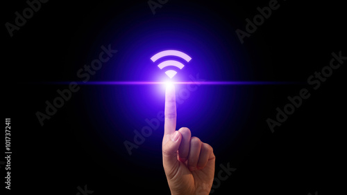 Obraz na płótnie Touch to connect concept, 5G Network Internet connection, network, high-speed mobile and device new era Internet, new generation networks. modern technology 5G network digital wireless system w salonie