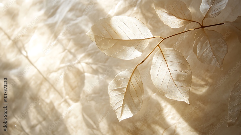 Obraz premium Delicate translucent leaves softly illuminated, creating a serene and ethereal atmosphere with muted tones and gentle textures.