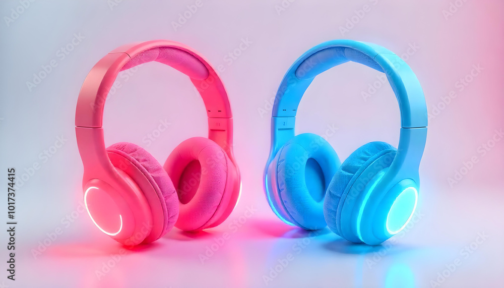 3d render cartoon Two colorful earphones sounds headset 3d render cartoon Two colorful earphones sounds headset