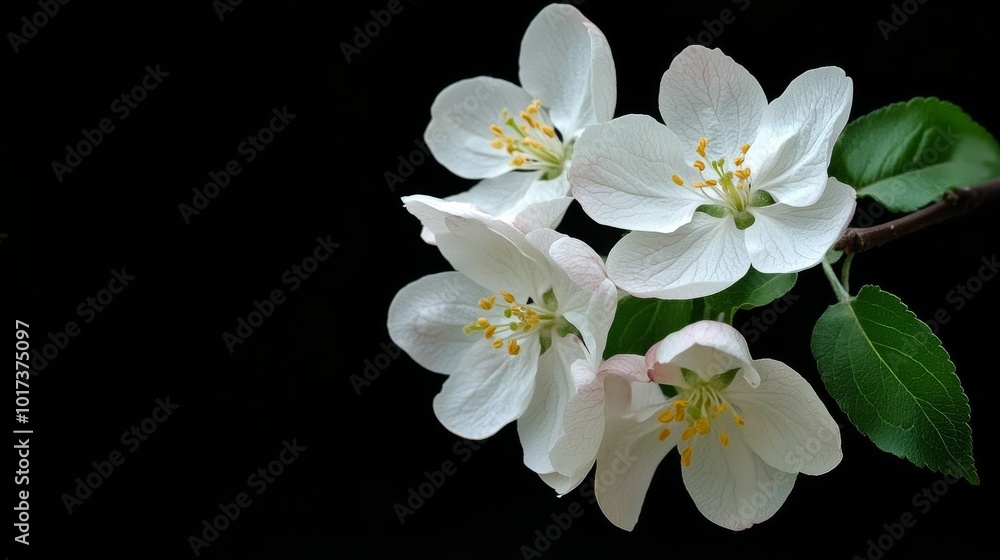 White apple flowers, elegant and ethereal, against black. White apple flowers, elegant and ethereal, against black.
