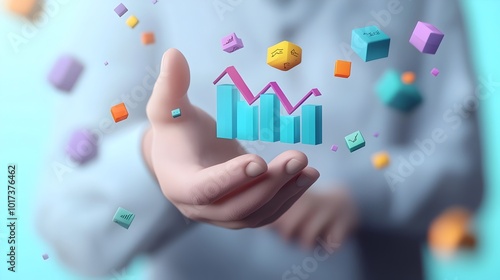 Businessman Holding a Graph Showing Upward Market Trend Financial Success Data Display Concept Top View of Businessman Analyzing Market Data 3D Render with Triadic Color Scheme