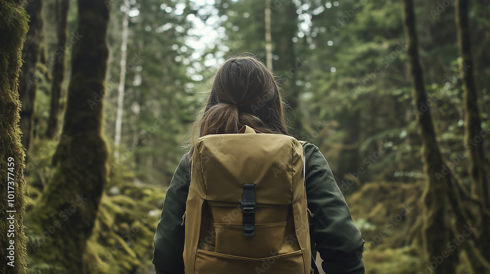 A woman hiking through a forest, walking confidently with a backpack, embracing adventure and independence A woman hiking through a forest, walking confidently with a backpack, embracing adventure and independence