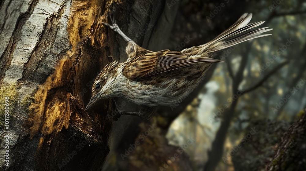 A Close-Up of a Bird Perched on a Tree Branch in a Forest A Close-Up of a Bird Perched on a Tree Branch in a Forest