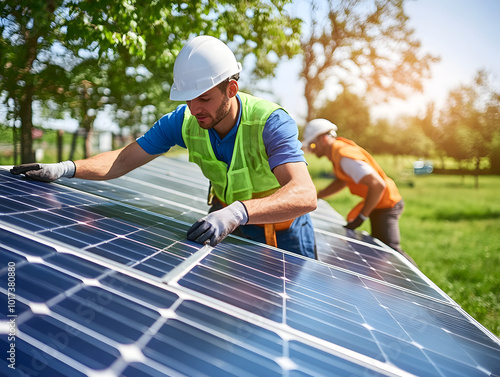 Obraz na płótnie Photovoltaic solar panels generate green electric power across diverse locations w salonie