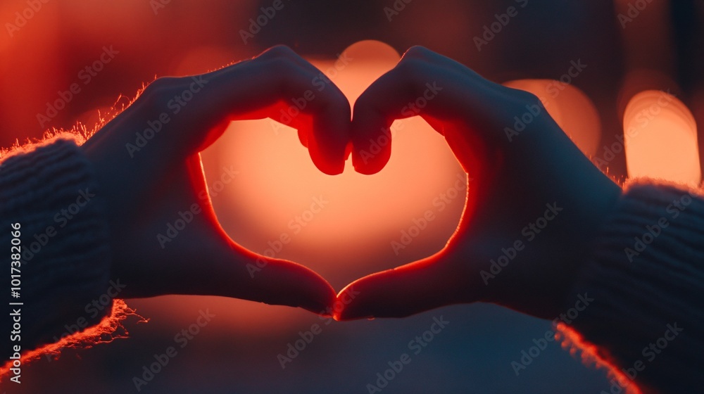 Fototapeta premium Fingers forming a heart shape, creating a soft and warm vibe