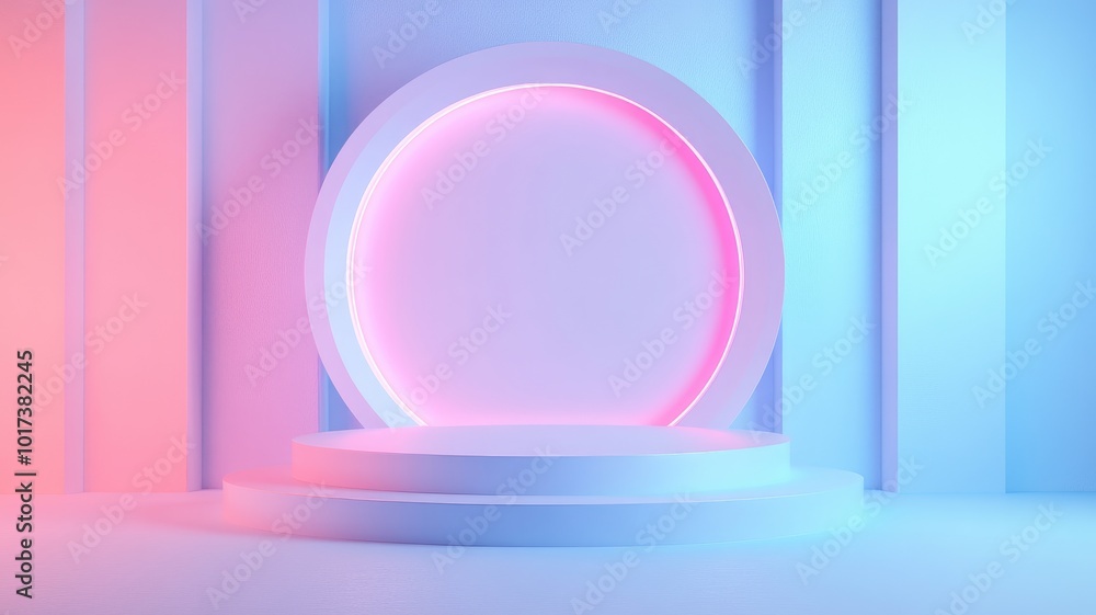 Minimalist 3D Render of a Circular Platform with Neon Lights Minimalist 3D Render of a Circular Platform with Neon Lights