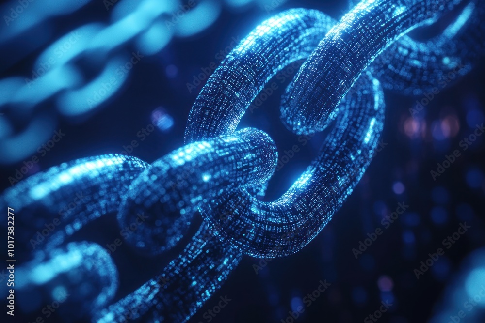 A Close-Up of a Blue, Glowing Chain Composed of Data Points A Close-Up of a Blue, Glowing Chain Composed of Data Points