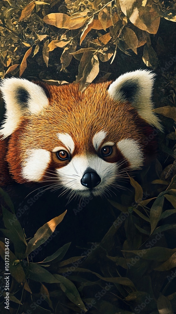 Naklejka premium Red Panda Portrait in Lush Foliage